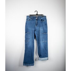 Judy Blue Wide Leg Jeans Women 15/32 Dark Blue Denim Cargo high waist B88725